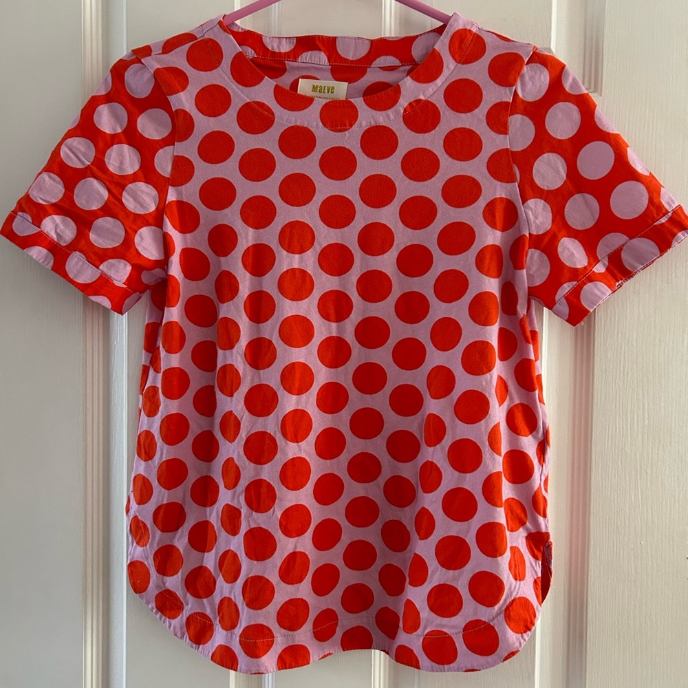 Anthropologie Maeve polka dot contrast shirt